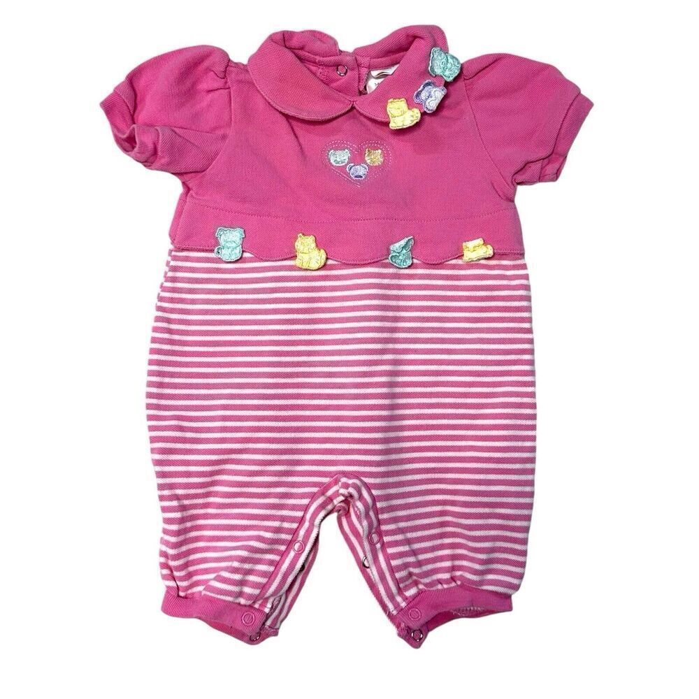 Vintage Baby Girl 3-6 mo Bright Future Romper Peter Pan Cat Dog Bear Pink Kitsch